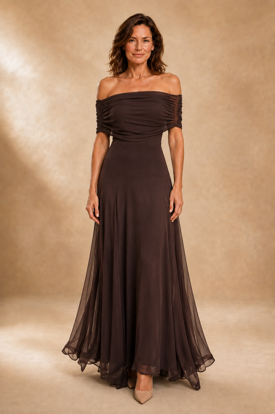 Rosetta | Chocolate One-Shoulder Draped Maxi Dress
