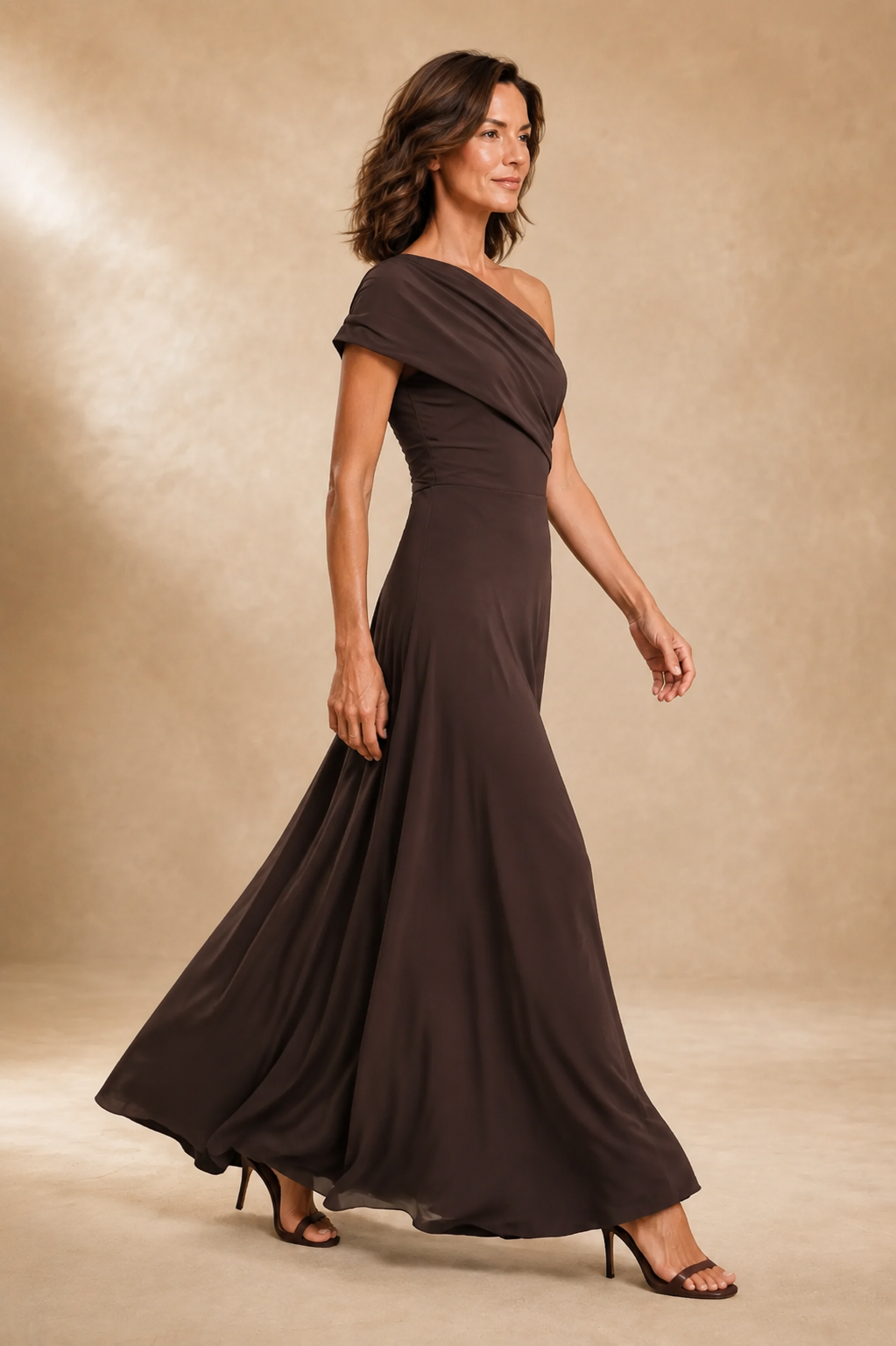 Rosetta | Chocolate One-Shoulder Draped Maxi Dress
