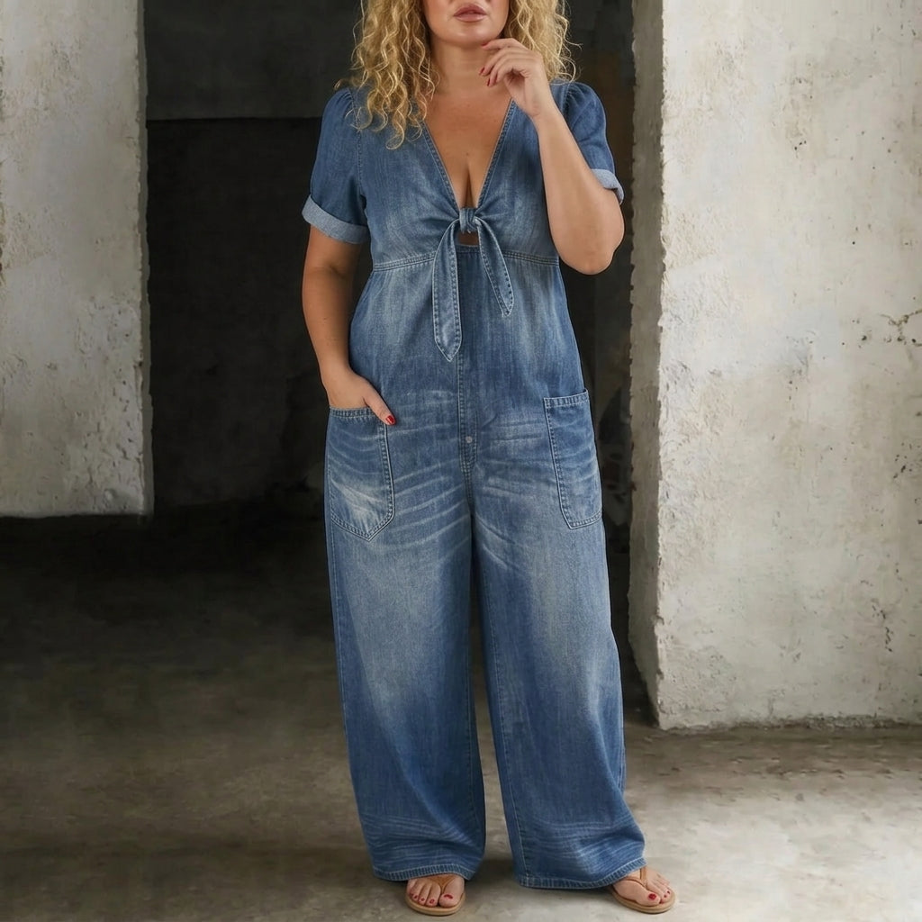 Maya | V Neck Short Sleeve Jumpsuit