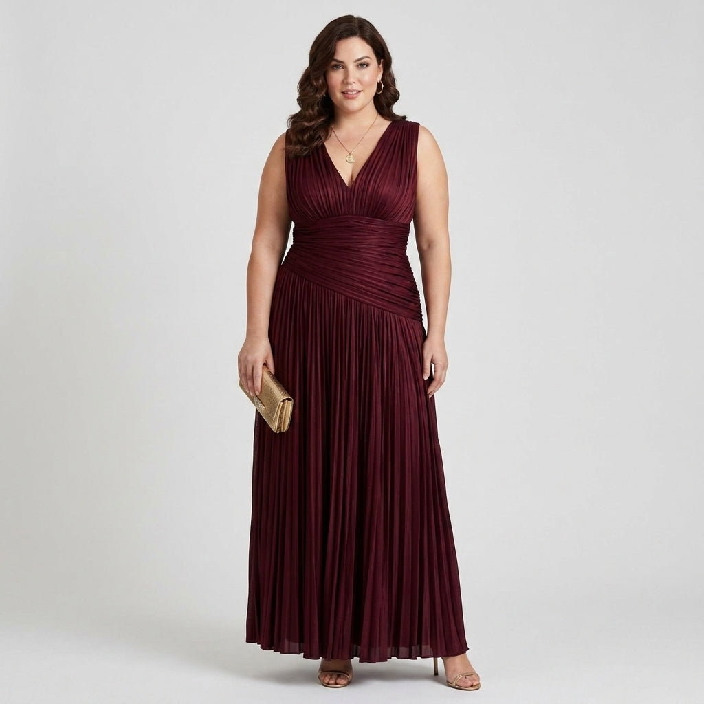 Lemar | Pleated V Neck Midi Dress