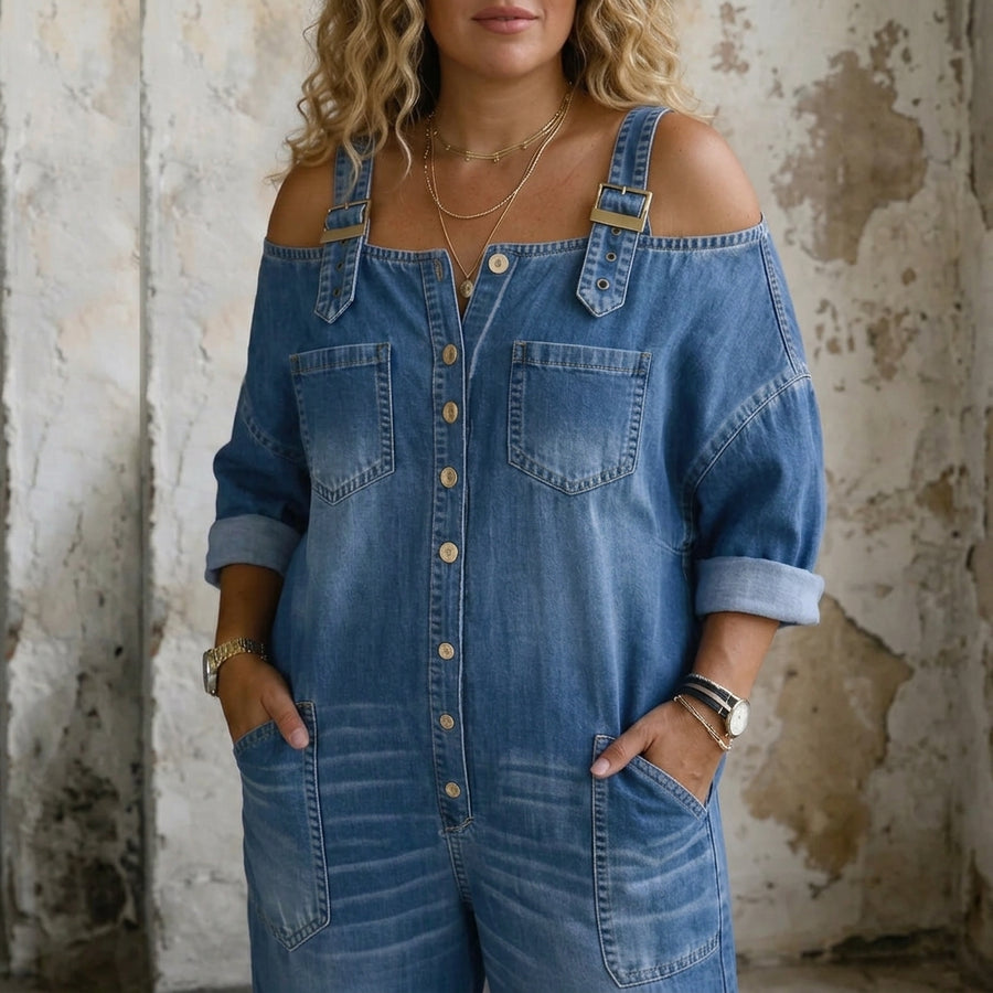 Sophia | Off Shoulder Denim Jumpsuit