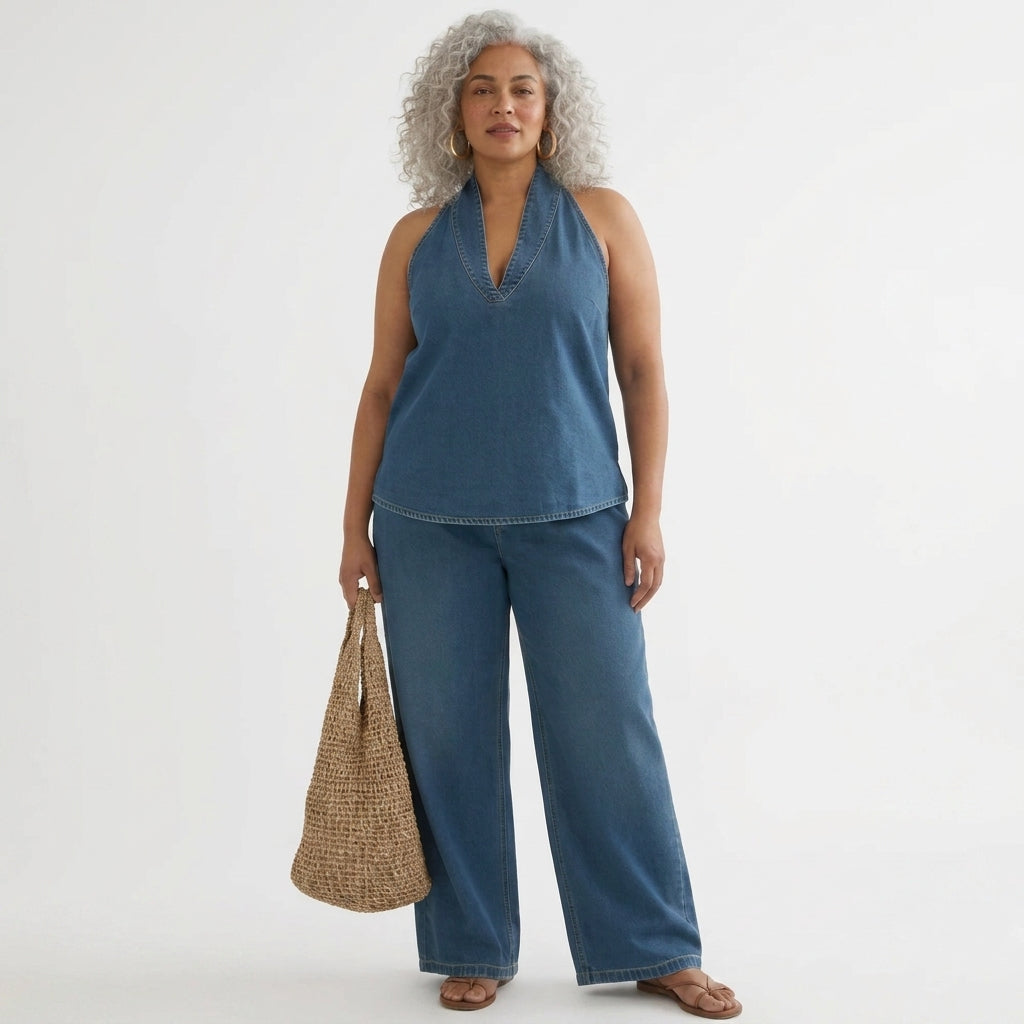 Ivy | Denim-Look Two-Piece Set