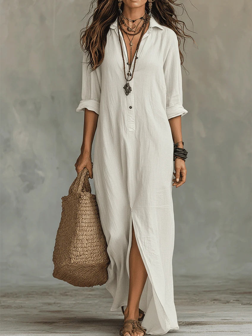 Mia | Long Black Maxi Dress with Buttons