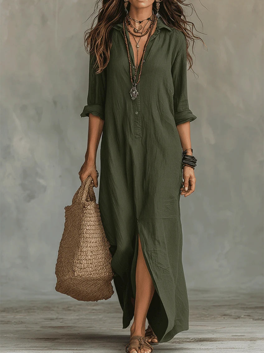 Mia | Long Black Maxi Dress with Buttons