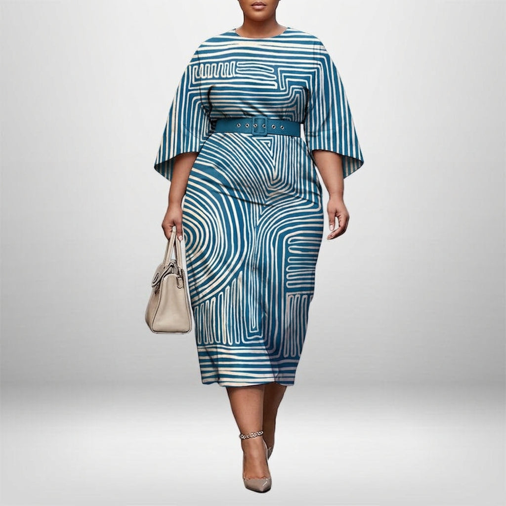 Azura | Geometric Wave Midi Dress