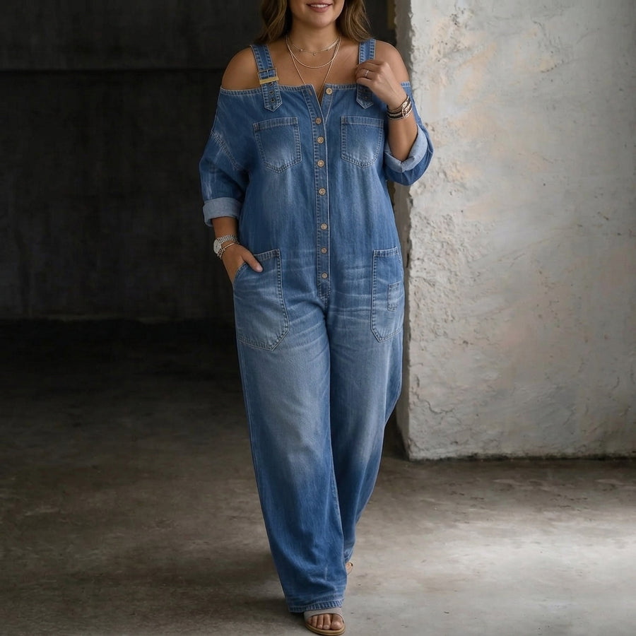 Sophia | Off Shoulder Denim Jumpsuit