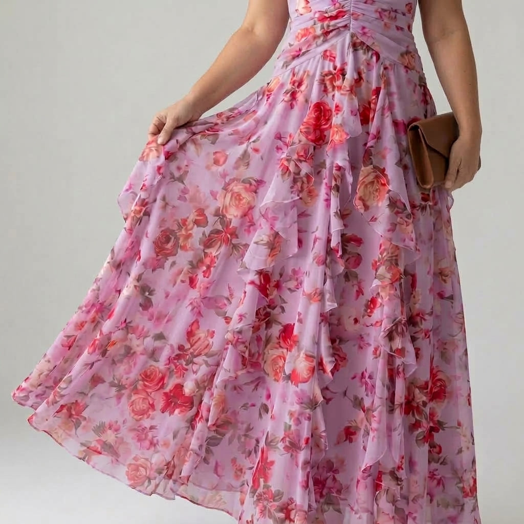 Nori | Ruched Bodice Floral Maxi Dress