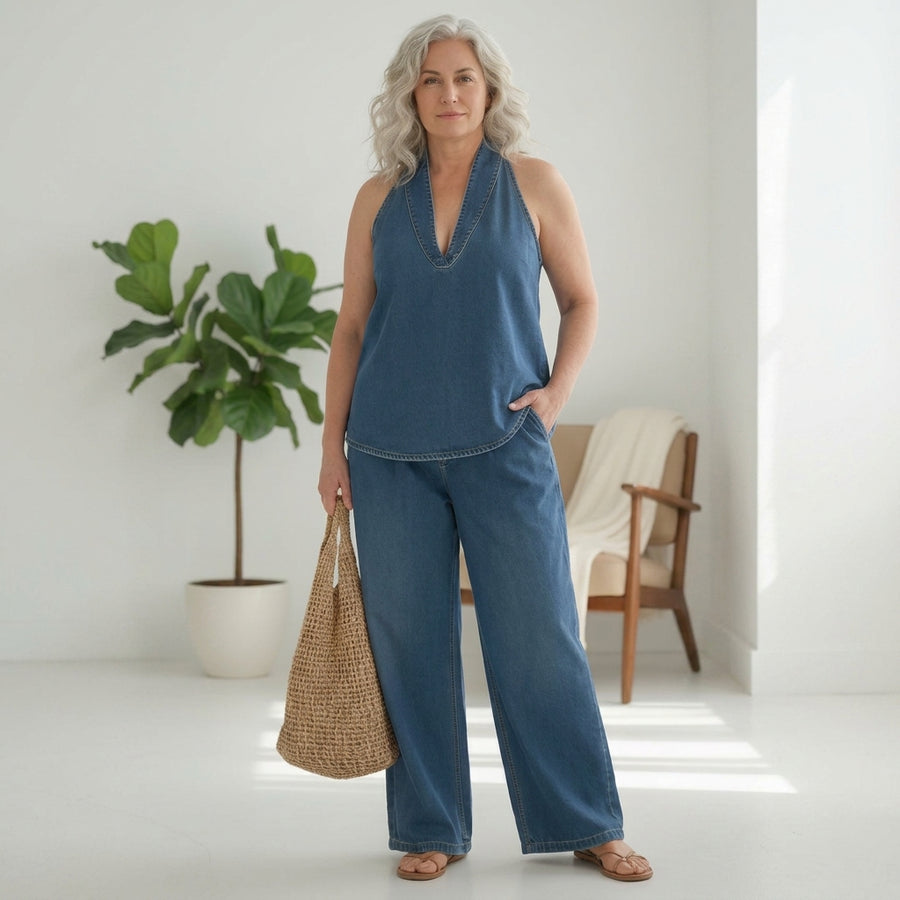 Ivy | Denim-Look Two-Piece Set