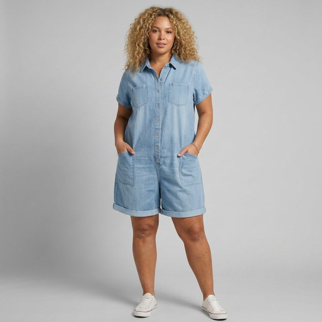 Joan | Denim-Look Short Overalls