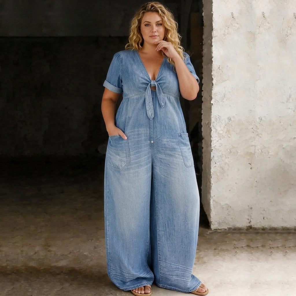 Maya | V Neck Short Sleeve Jumpsuit
