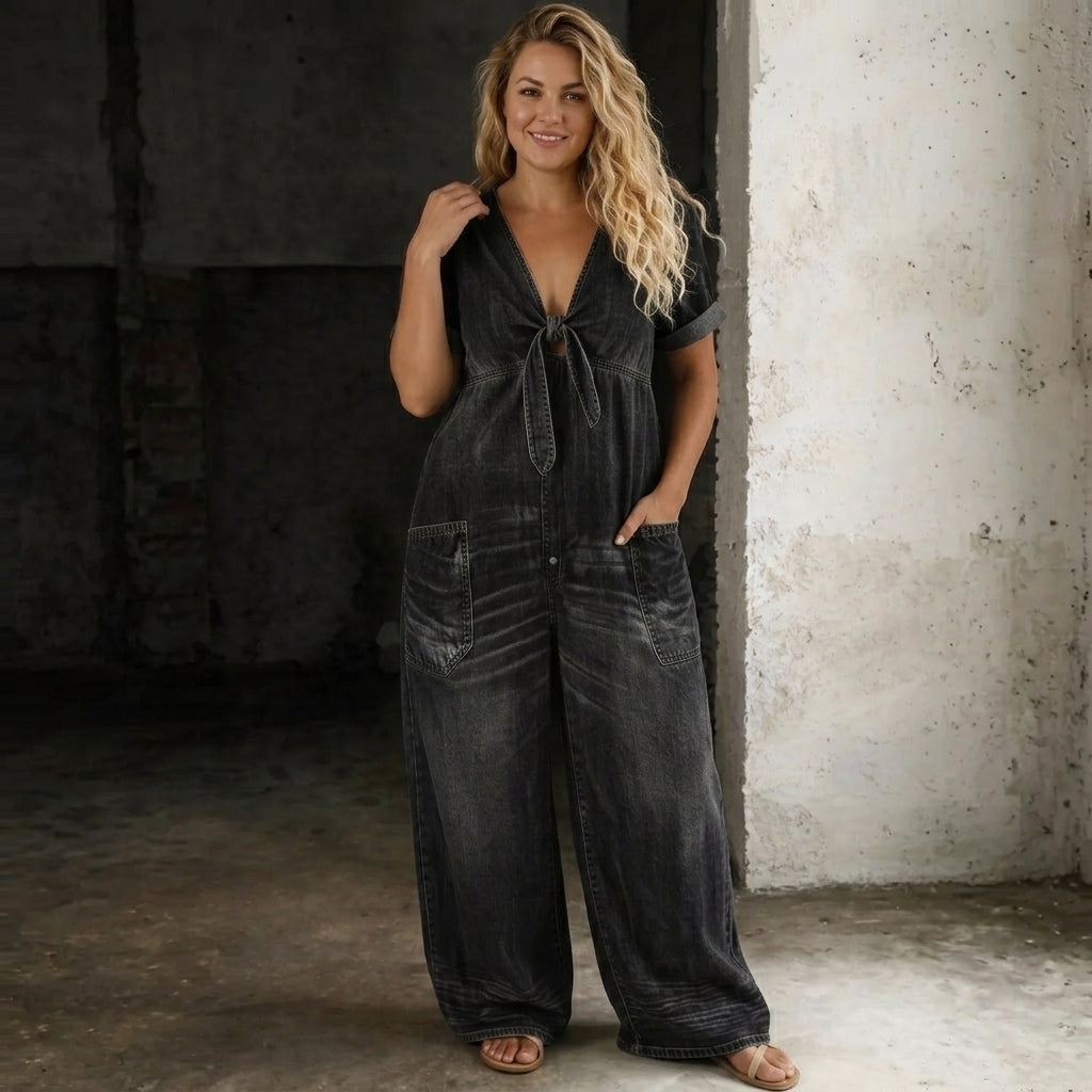 Maya | V Neck Short Sleeve Jumpsuit