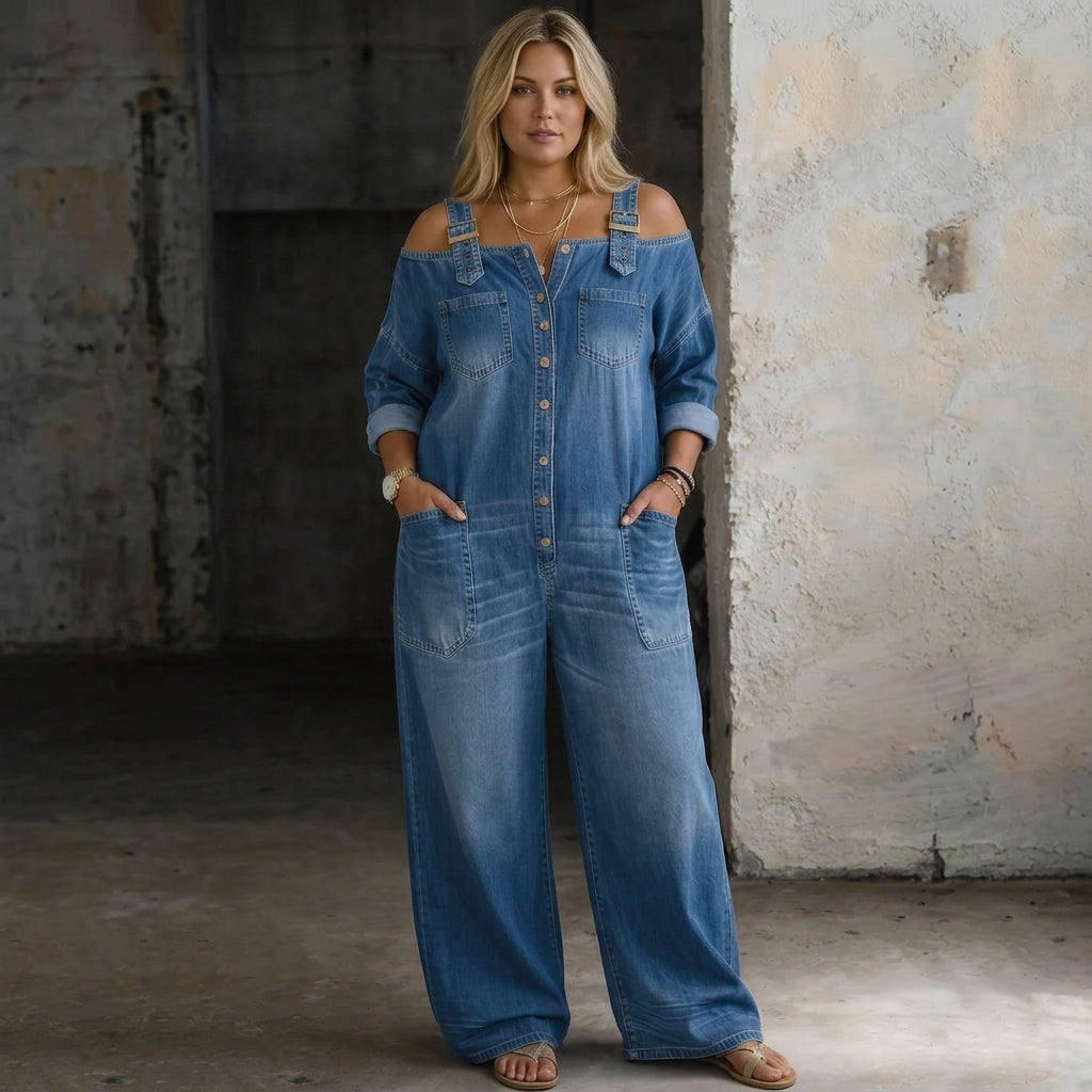 Sophia | Off Shoulder Denim Jumpsuit