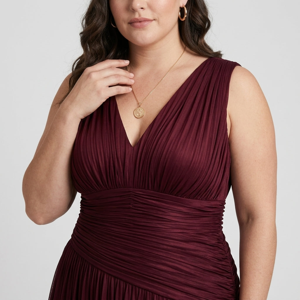 Lemar | Pleated V Neck Midi Dress