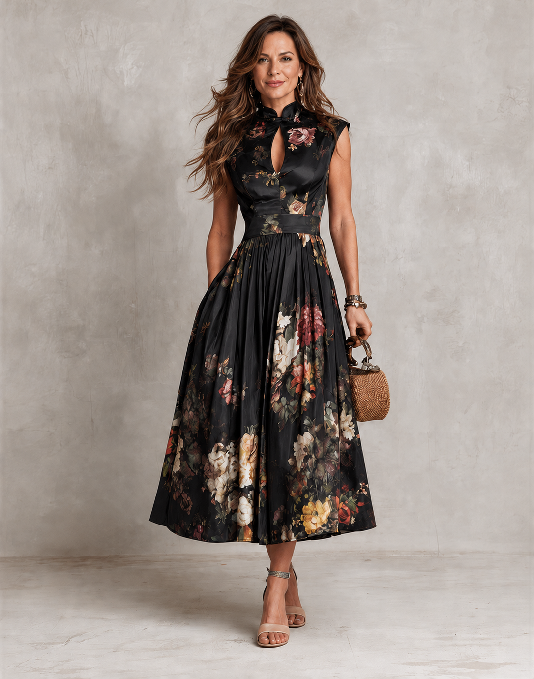 Theodosia | Floral Keyhole Midi Dress