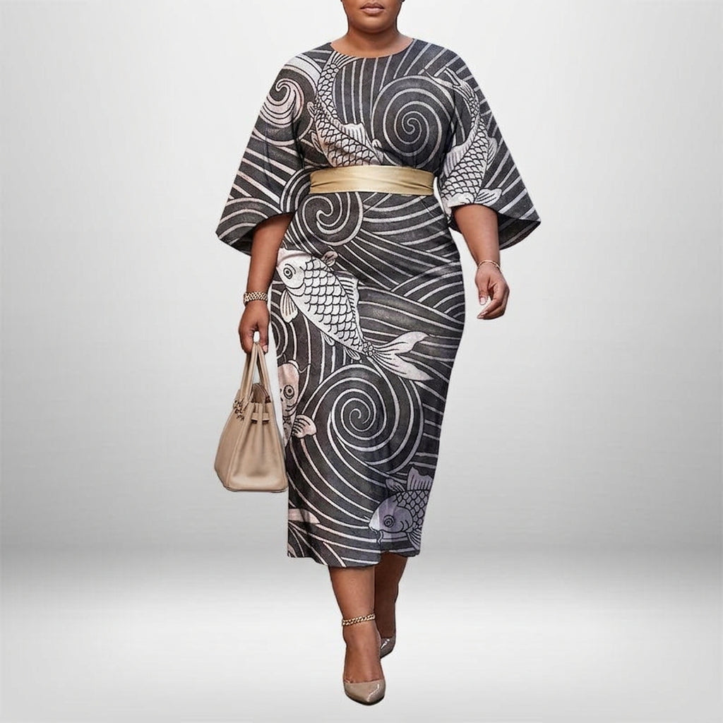 Noiré | Artistic Koi Midi Dress
