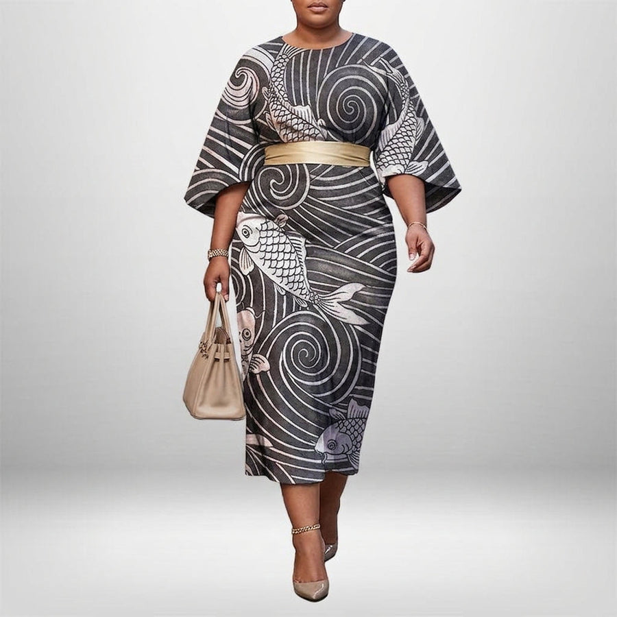 Noiré | Artistic Koi Midi Dress