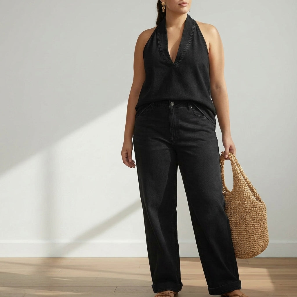 Ivy | Denim-Look Two-Piece Set