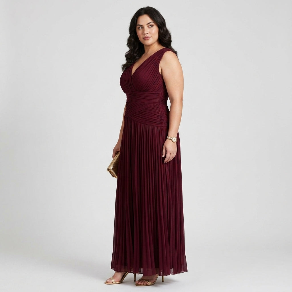 Lemar | Pleated V Neck Midi Dress