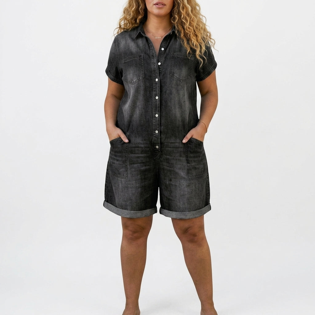 Joan | Denim-Look Short Overalls