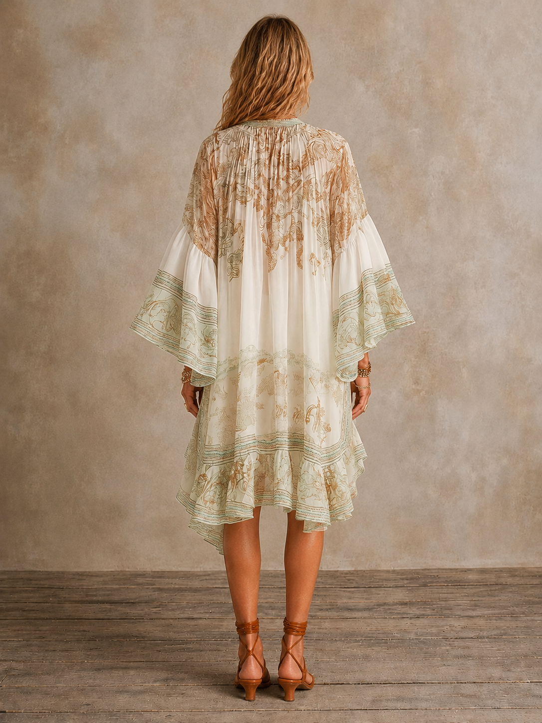 Mirabel | Ivory Boho Print High-Low Hem Mini Dress