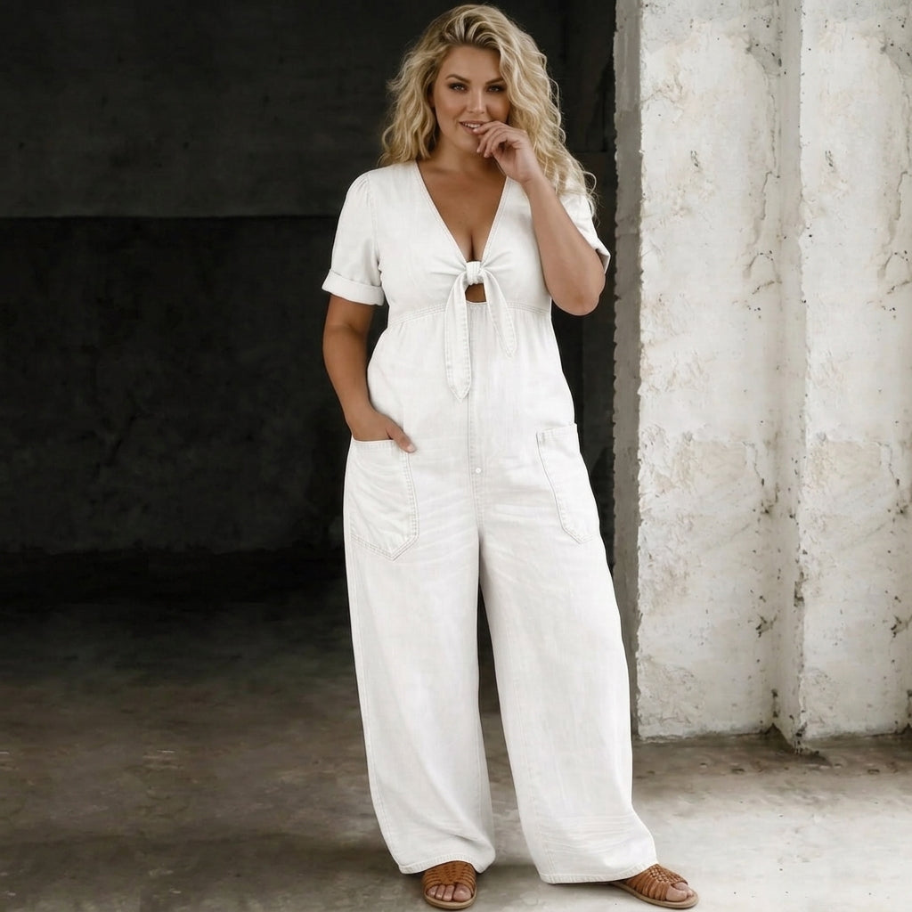 Maya | V Neck Short Sleeve Jumpsuit