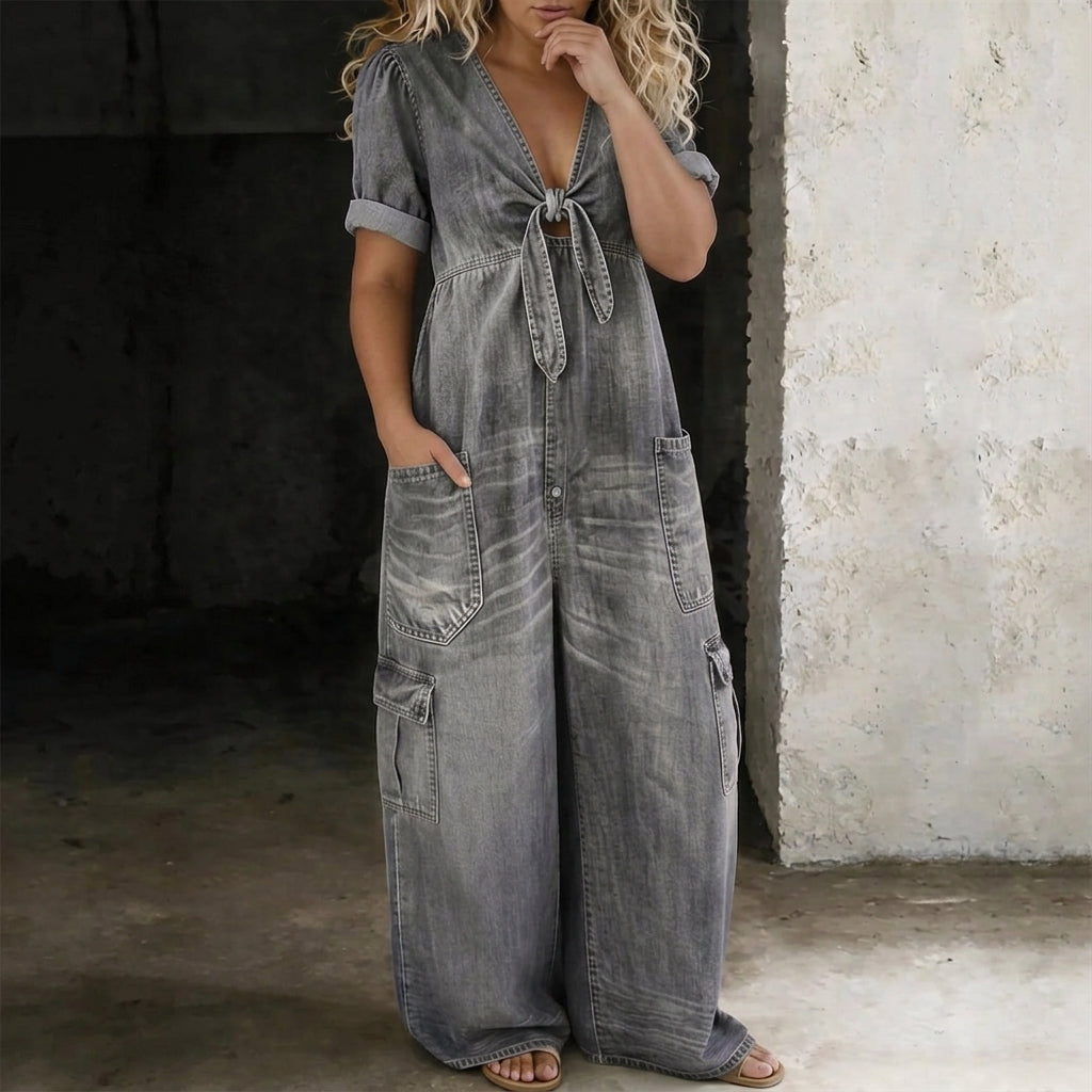 Maya | V Neck Short Sleeve Jumpsuit