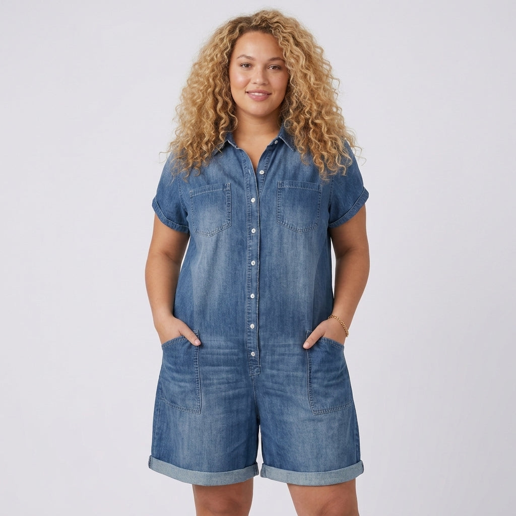 Joan | Denim-Look Short Overalls