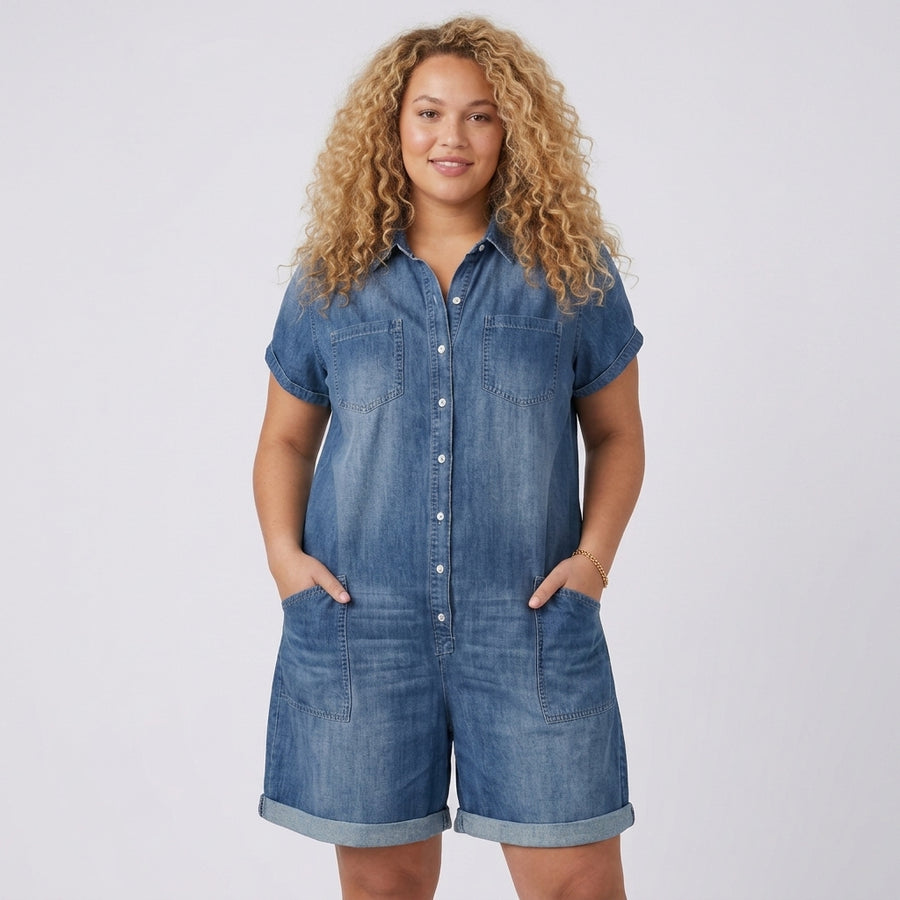 Joan | Denim-Look Short Overalls