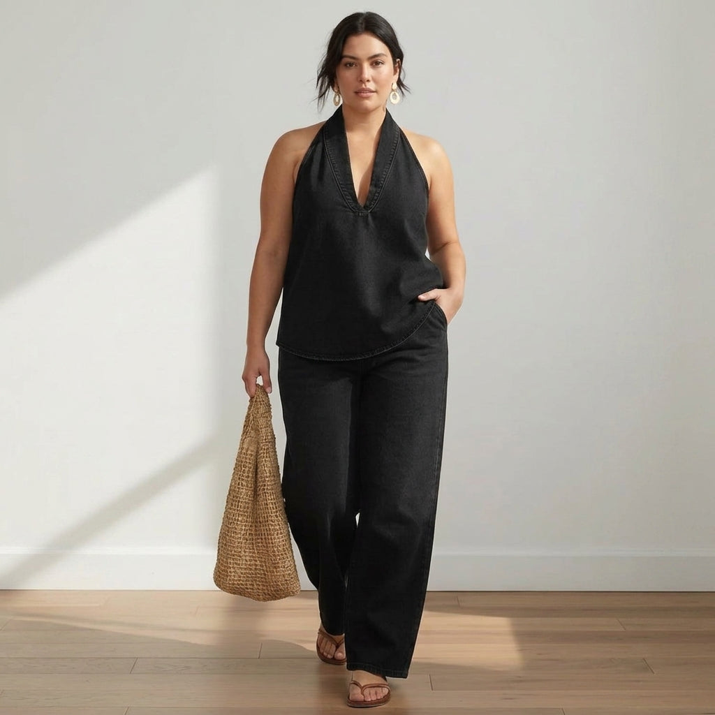 Ivy | Denim-Look Two-Piece Set