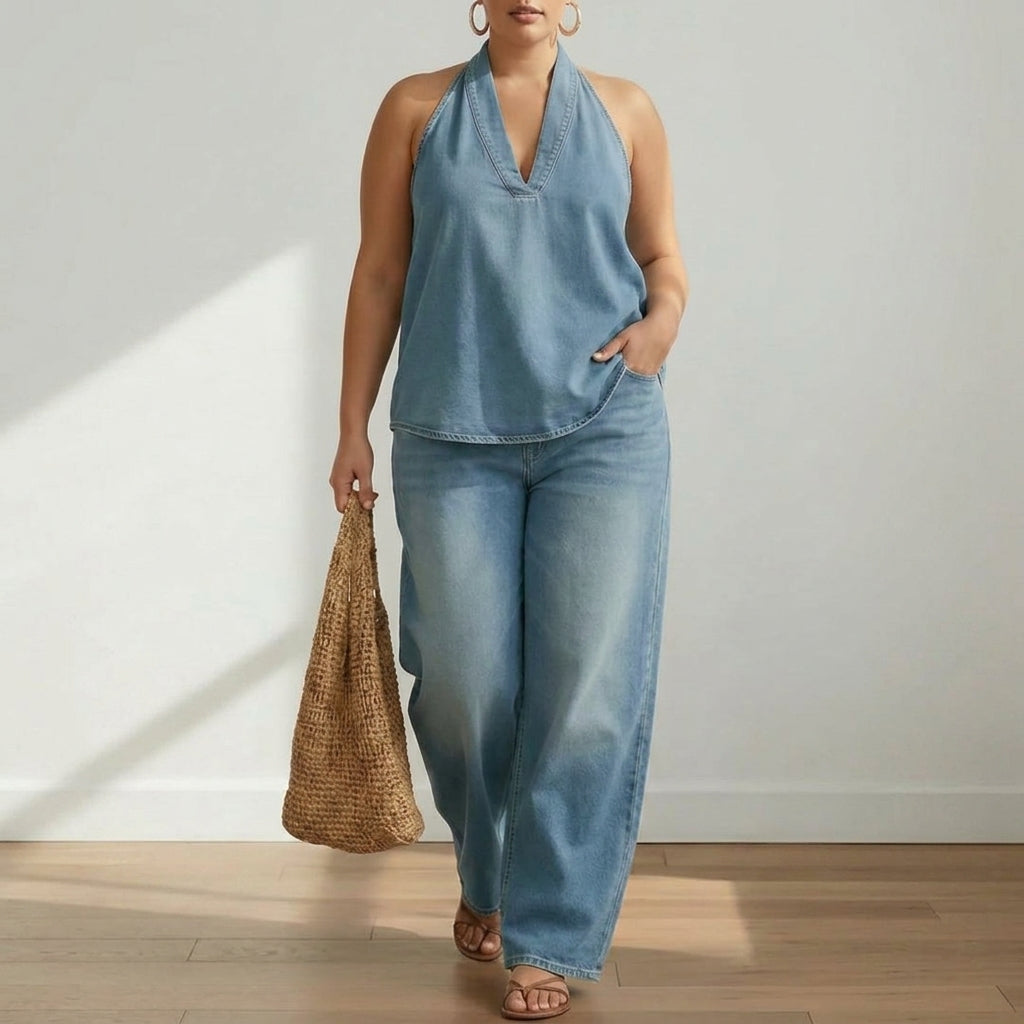 Ivy | Denim-Look Two-Piece Set