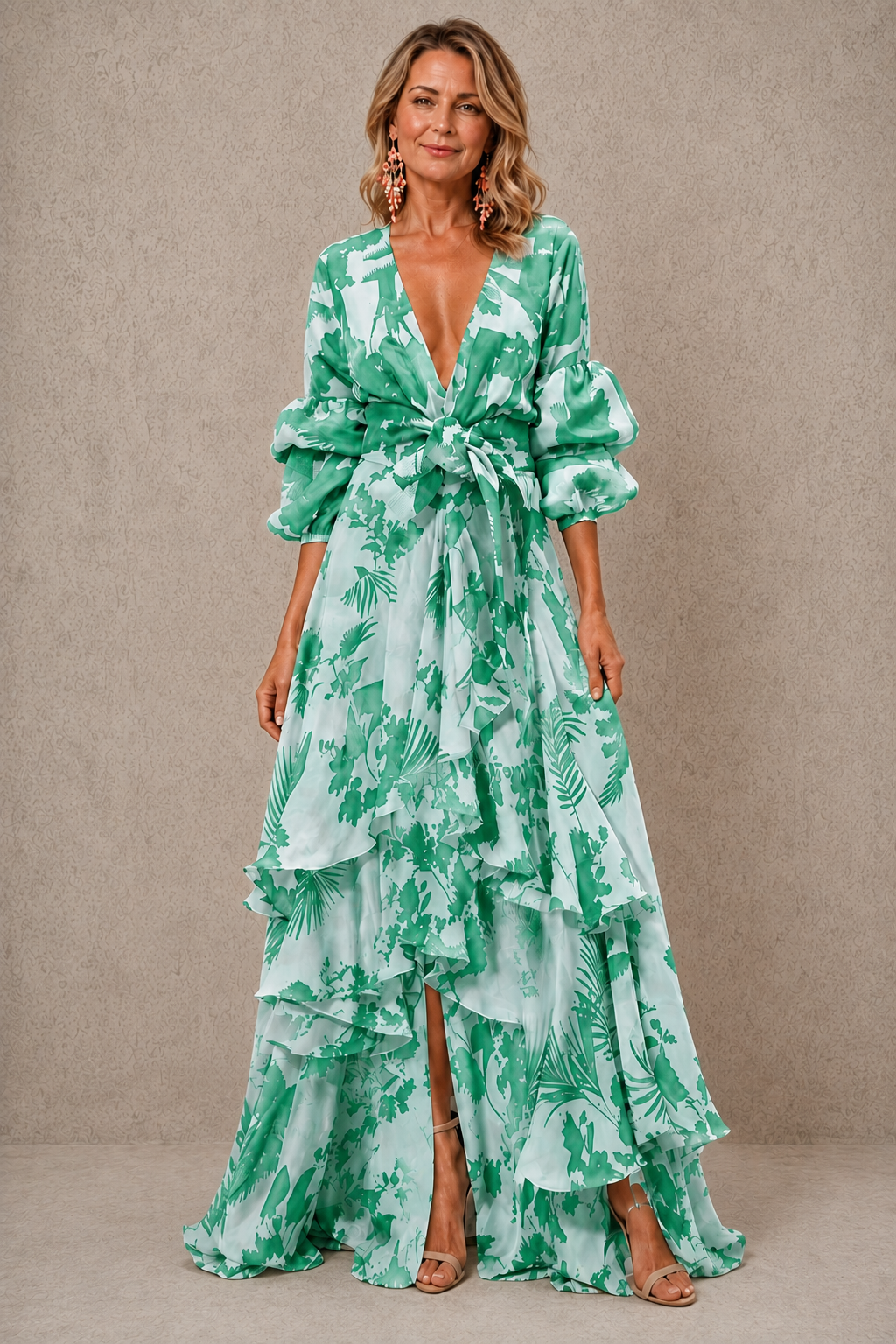 Bettina | Floral Tie-Front Tiered Ruffle Maxi Dress
