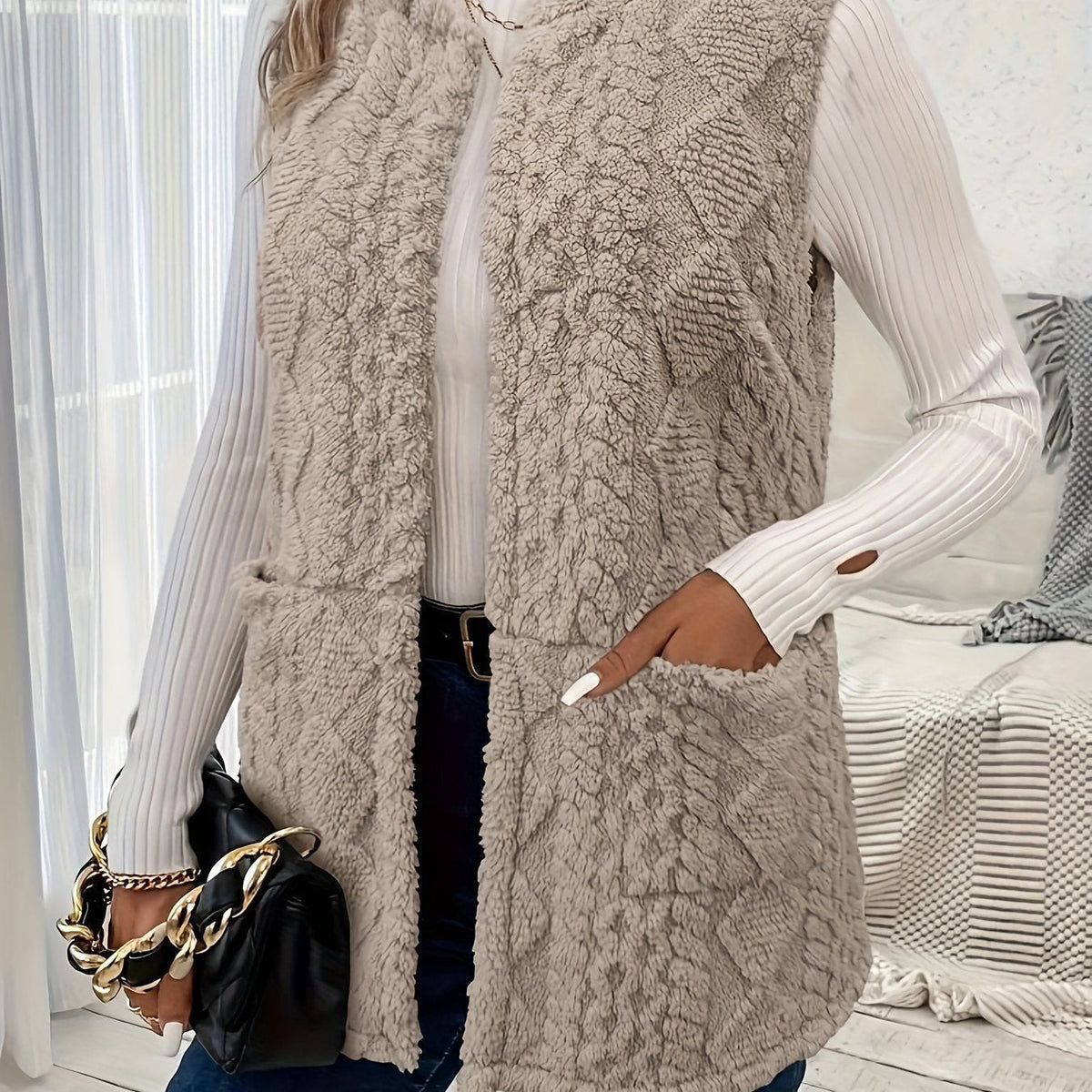 Women's Textured Longline Sleeveless Vest