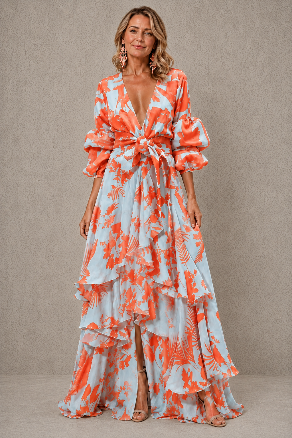 Bettina | Floral Tie-Front Tiered Ruffle Maxi Dress