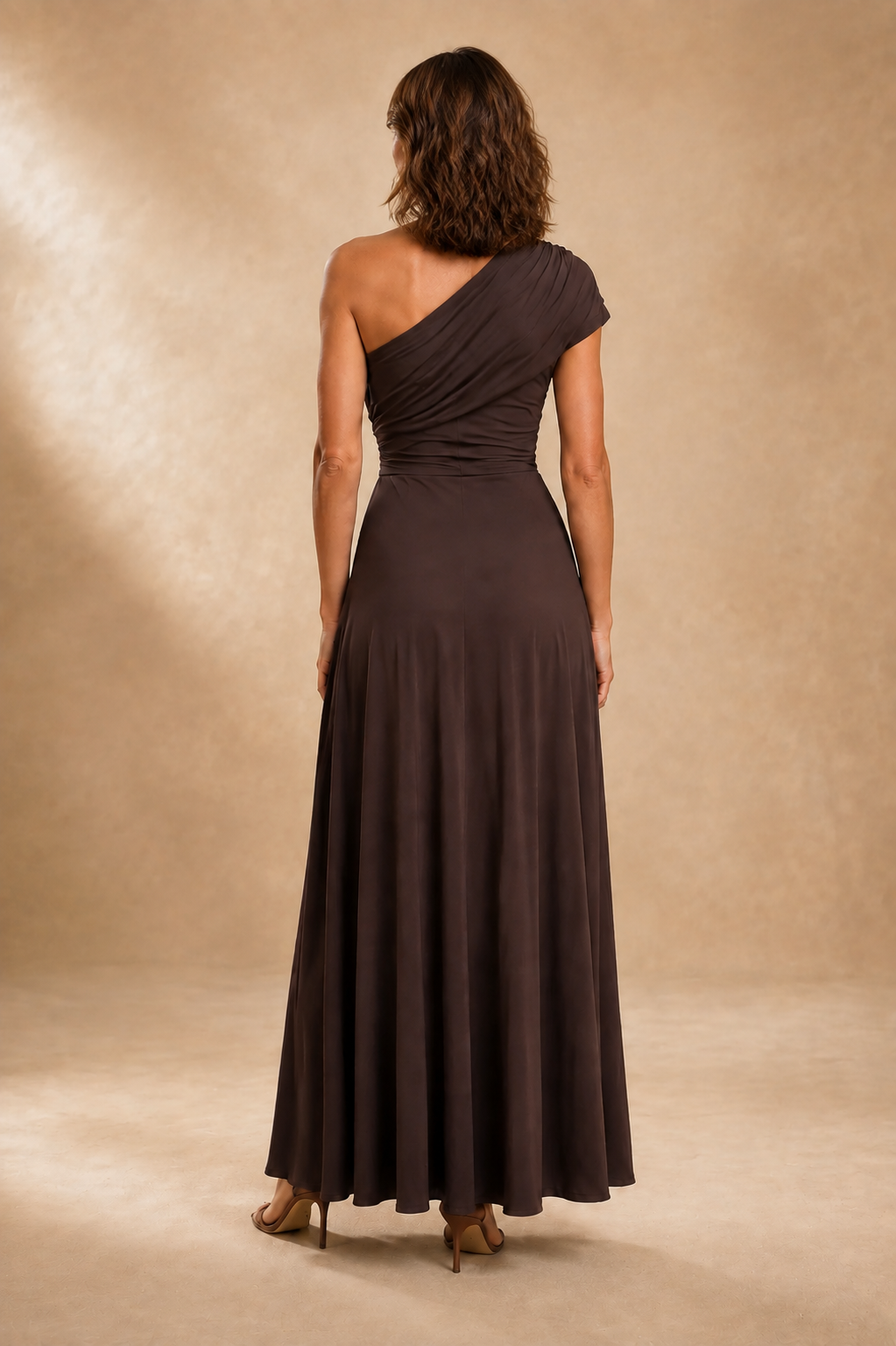 Rosetta | Chocolate One-Shoulder Draped Maxi Dress