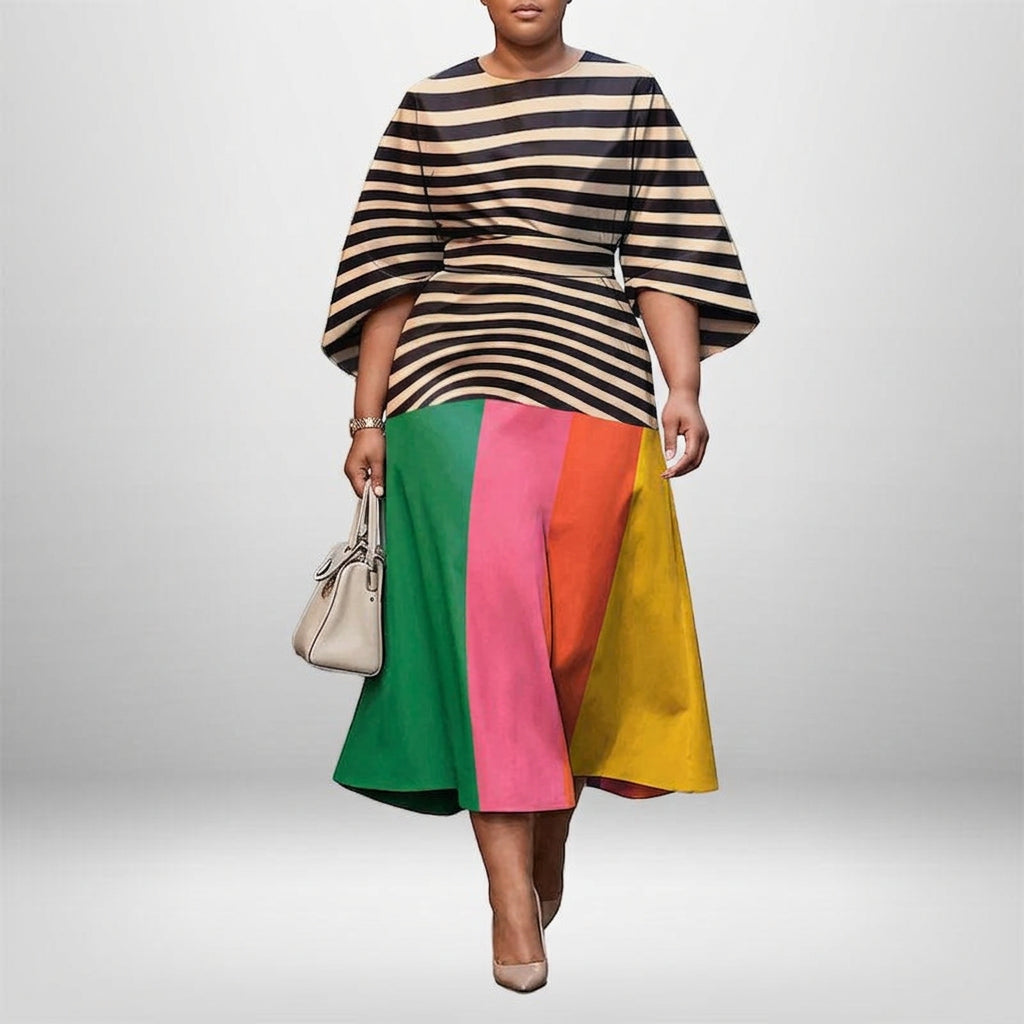 Valenza | Striped Colorblock Midi Dress