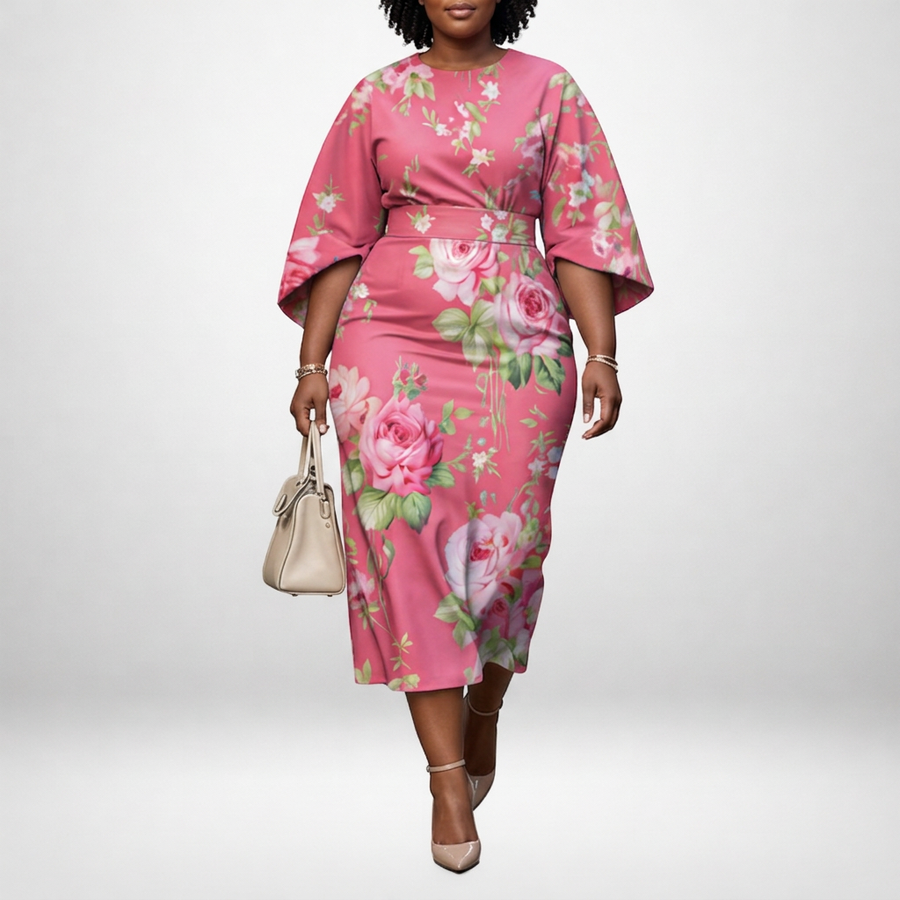 Rosabelle | Sculpted Rose Midi Dress