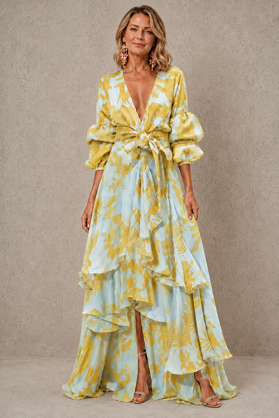 Bettina | Floral Tie-Front Tiered Ruffle Maxi Dress