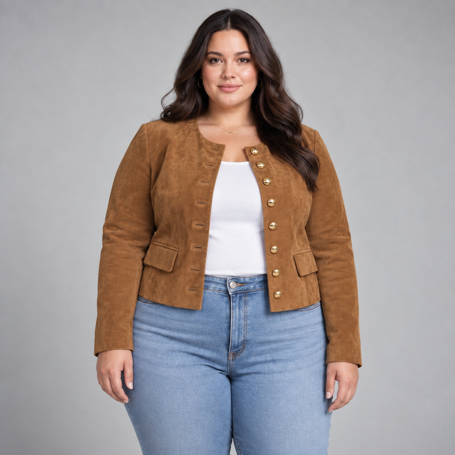 Elowen | Collarless Gold-Button Jacket