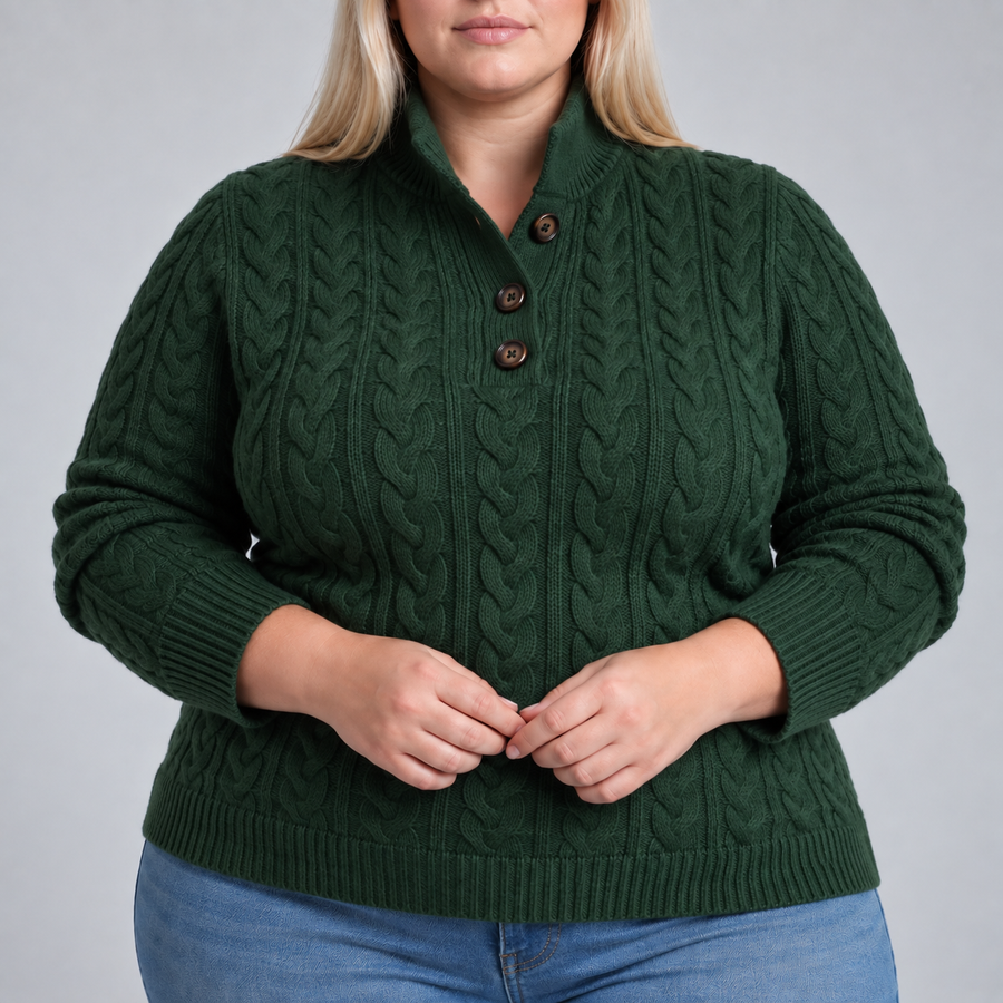 Elara | Cable Knit Button-Neck