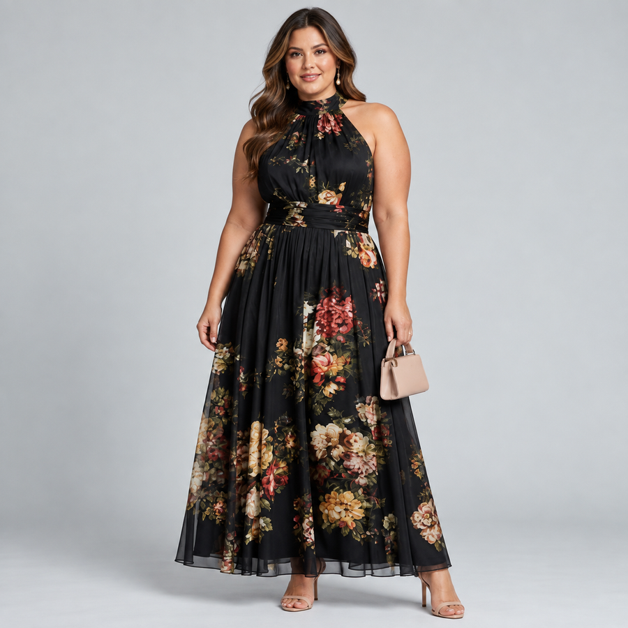 Sior | Floral Halter Neck Midi Dress