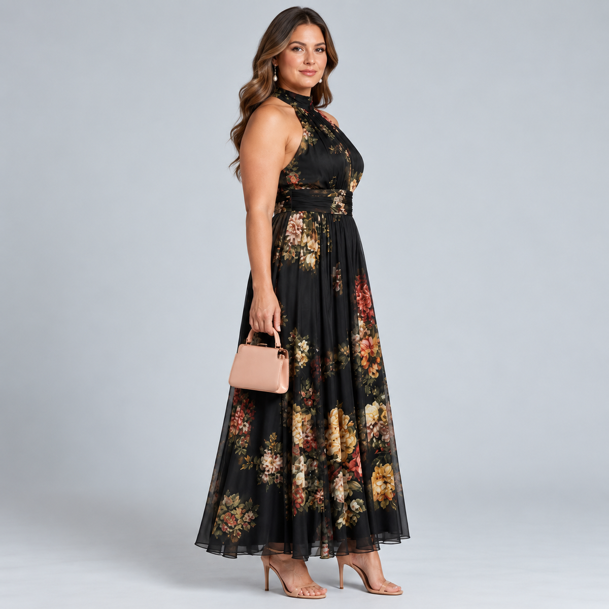 Sior | Floral Halter Neck Midi Dress