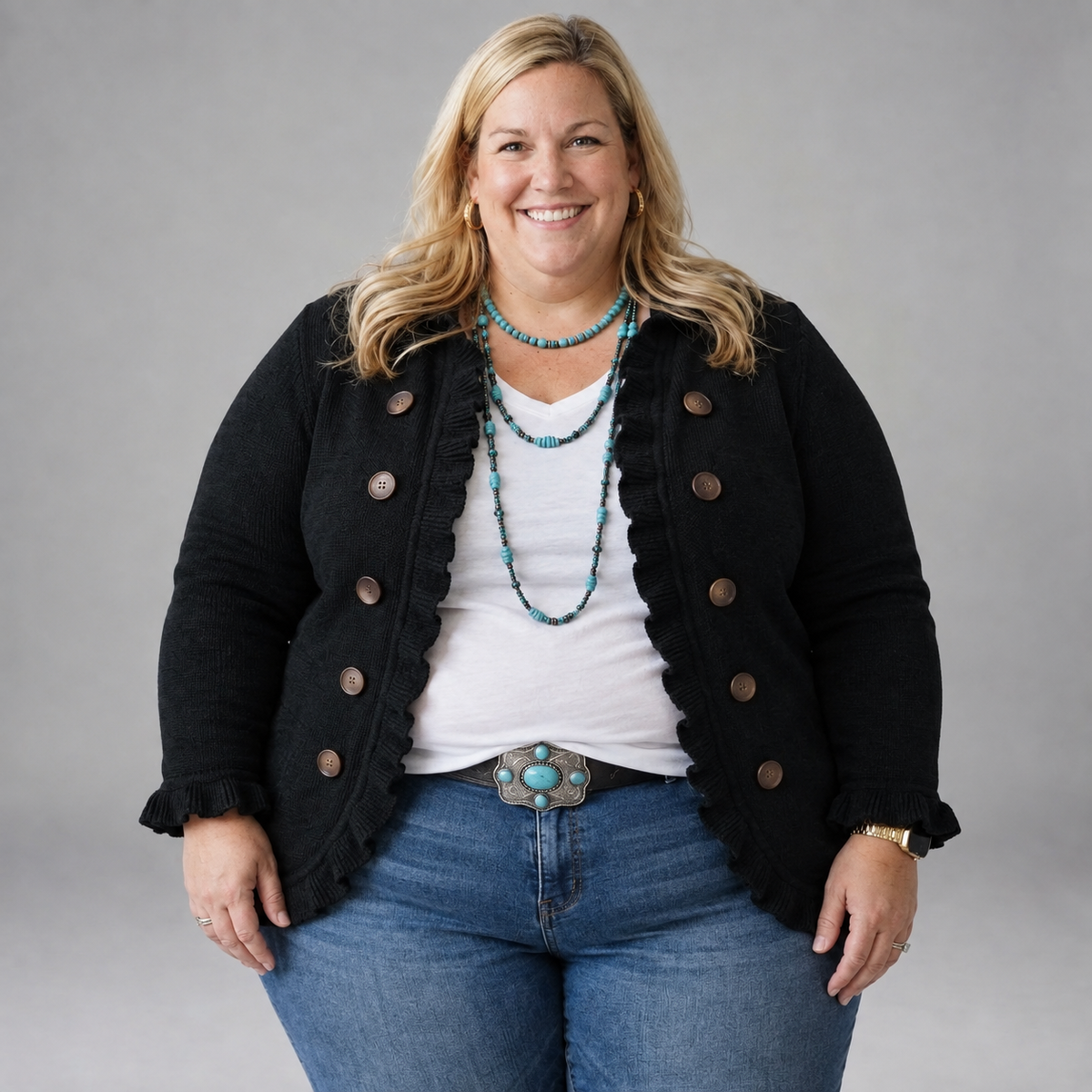 Diana - Jet Black Frill Cardigan