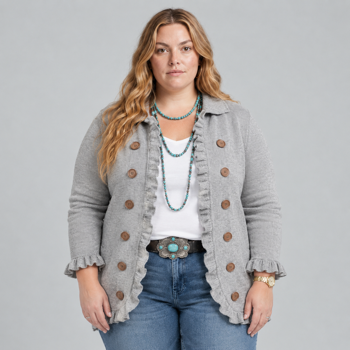 Esme - Grey Vintage Frill Cardigan