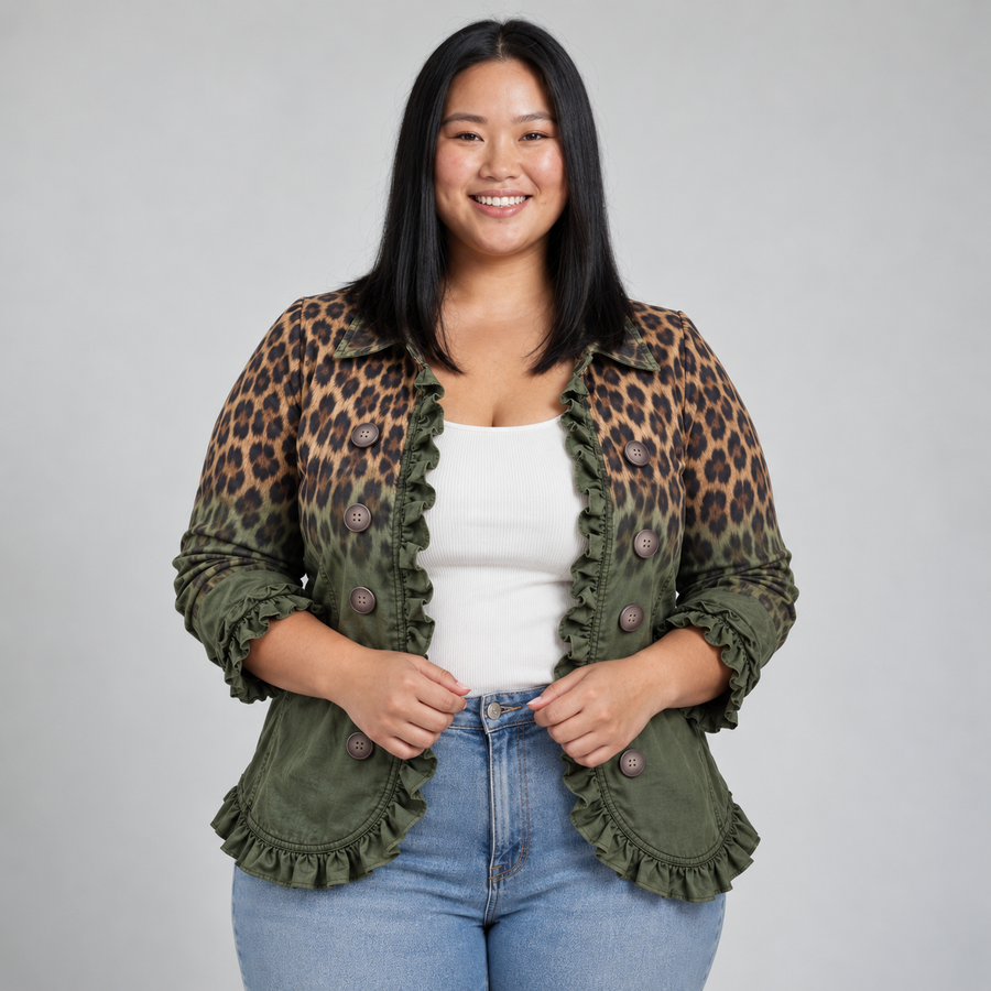 Kerry | Green Leopard Frill Blazer