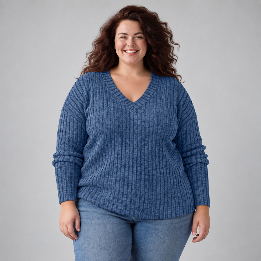 Deri - Comfy V-Neck Long Sleeve Top