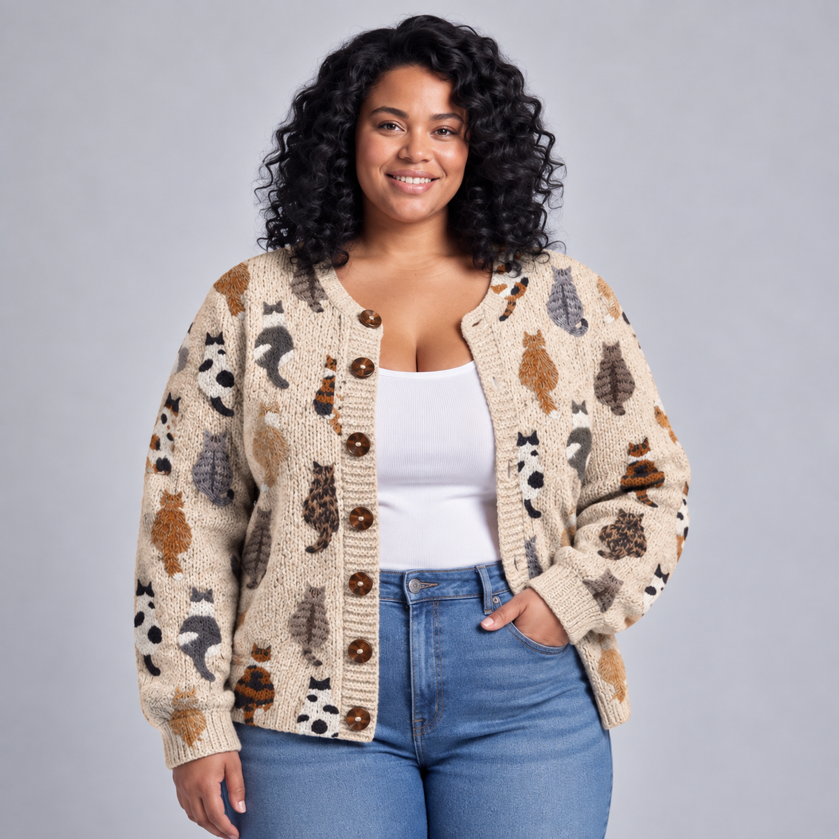 Clementine | Cosy Cat Print Cardigan
