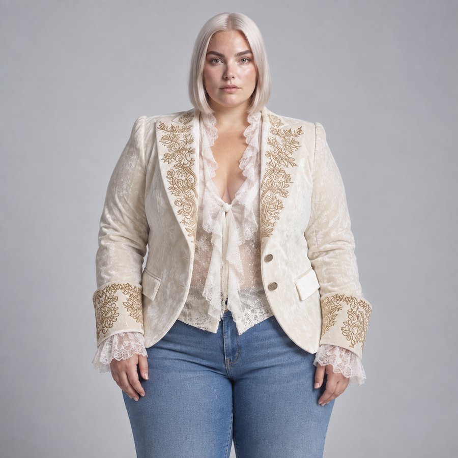 Genevieve | Ivory Embroidered Blazer