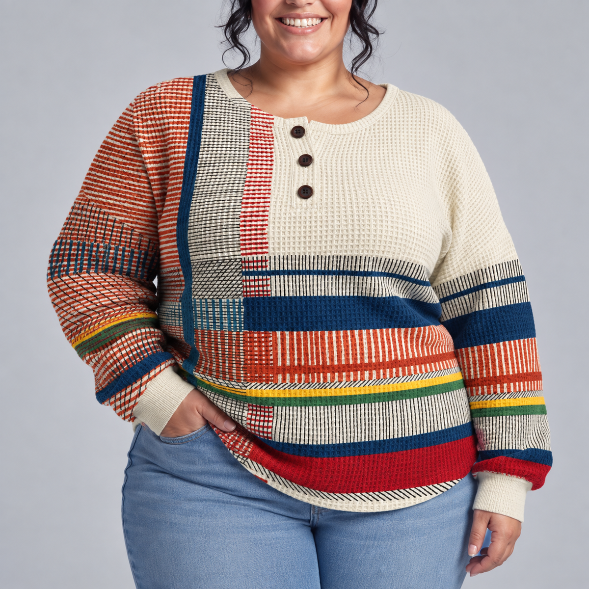 Lucienne | Waffle Button-Front Knit Jumper