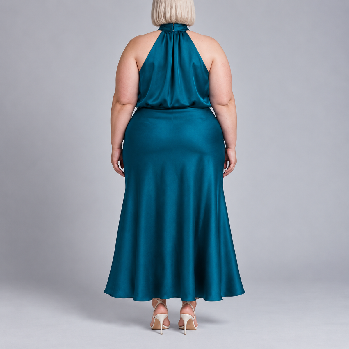 Sabine | Teal Satin Halter Midi Dress