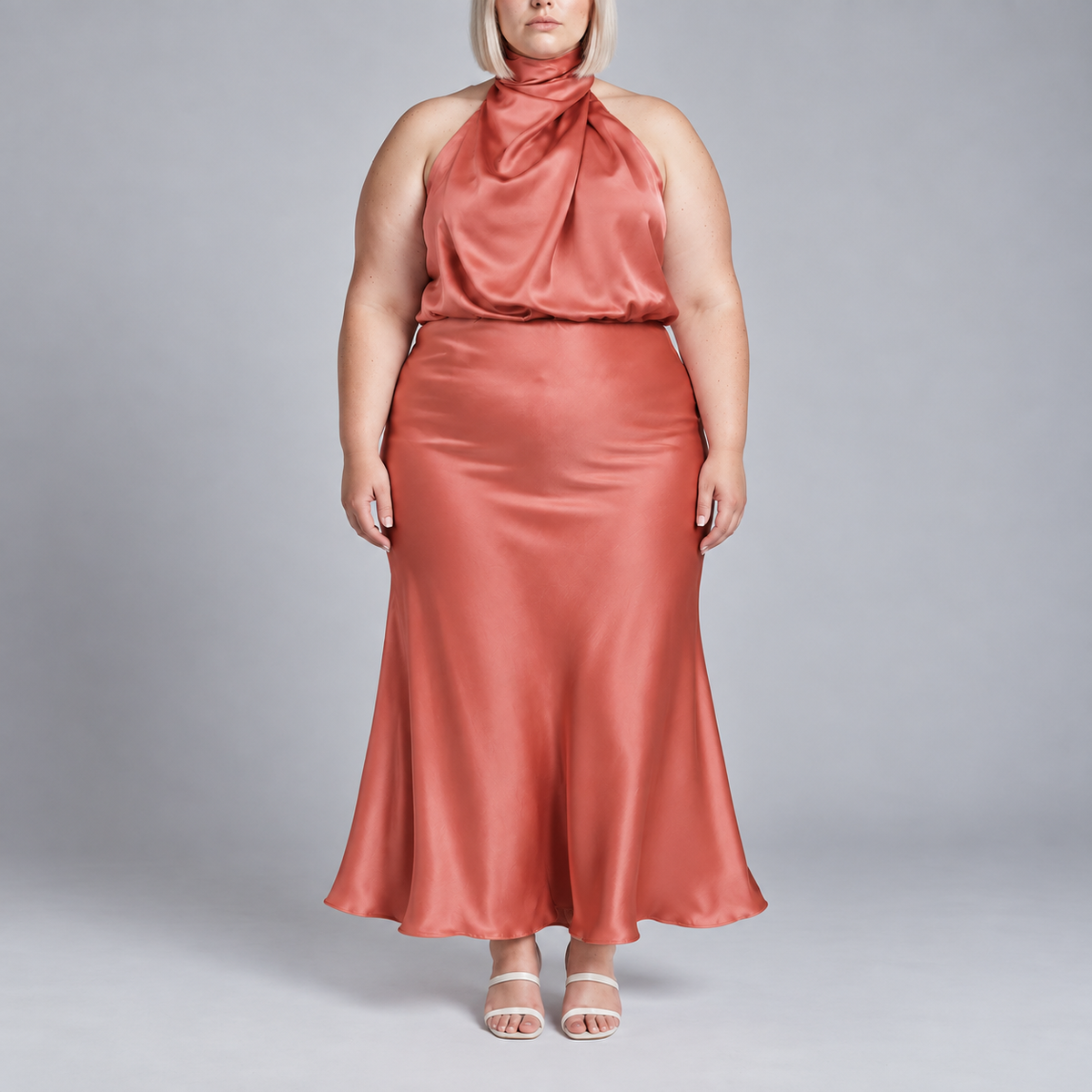 Sabine | Teal Satin Halter Midi Dress
